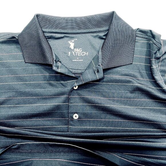 F & G TECH Polo Shirt Men's Size Large Navy Multicolor Stretch Wicking Quick Dry - Picture 12 of 12